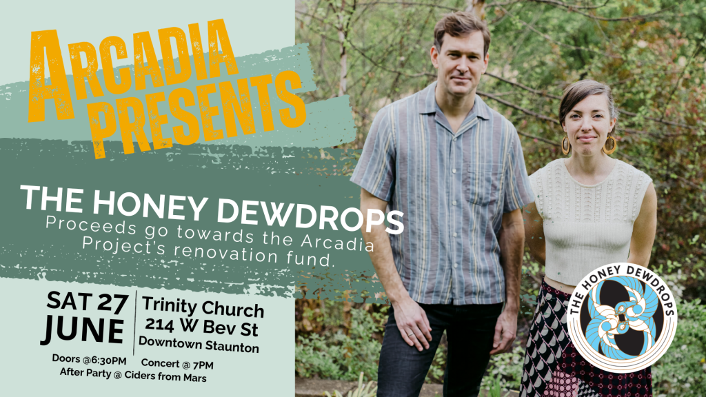 Image of man and woman with text informing of benefit concert